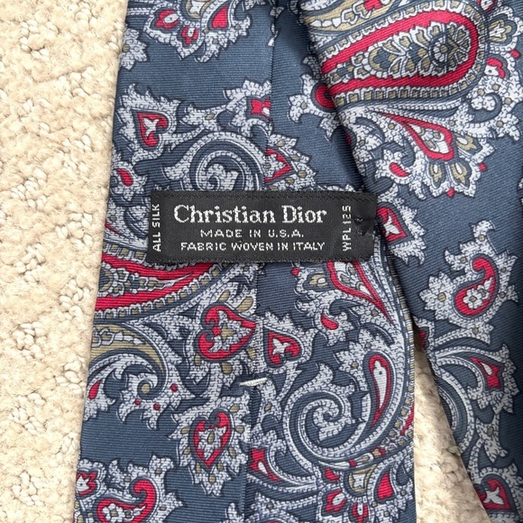 Christian Dior Silk Blue and Red Paisley Pointed Tie / flaw - Picture 6 of 7